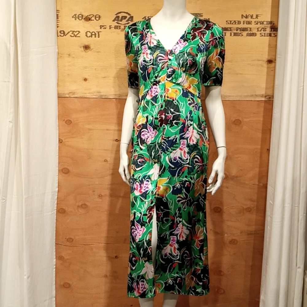Saloni Green Floral Midi Dress Sz 6